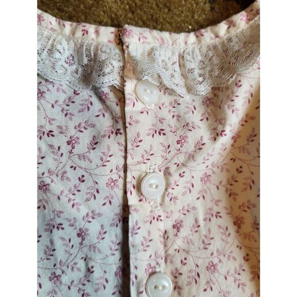 Vintage Prairie Dress Women's Small Pink Floral Print Lace Trim Long Cottage - Picture 9 of 12